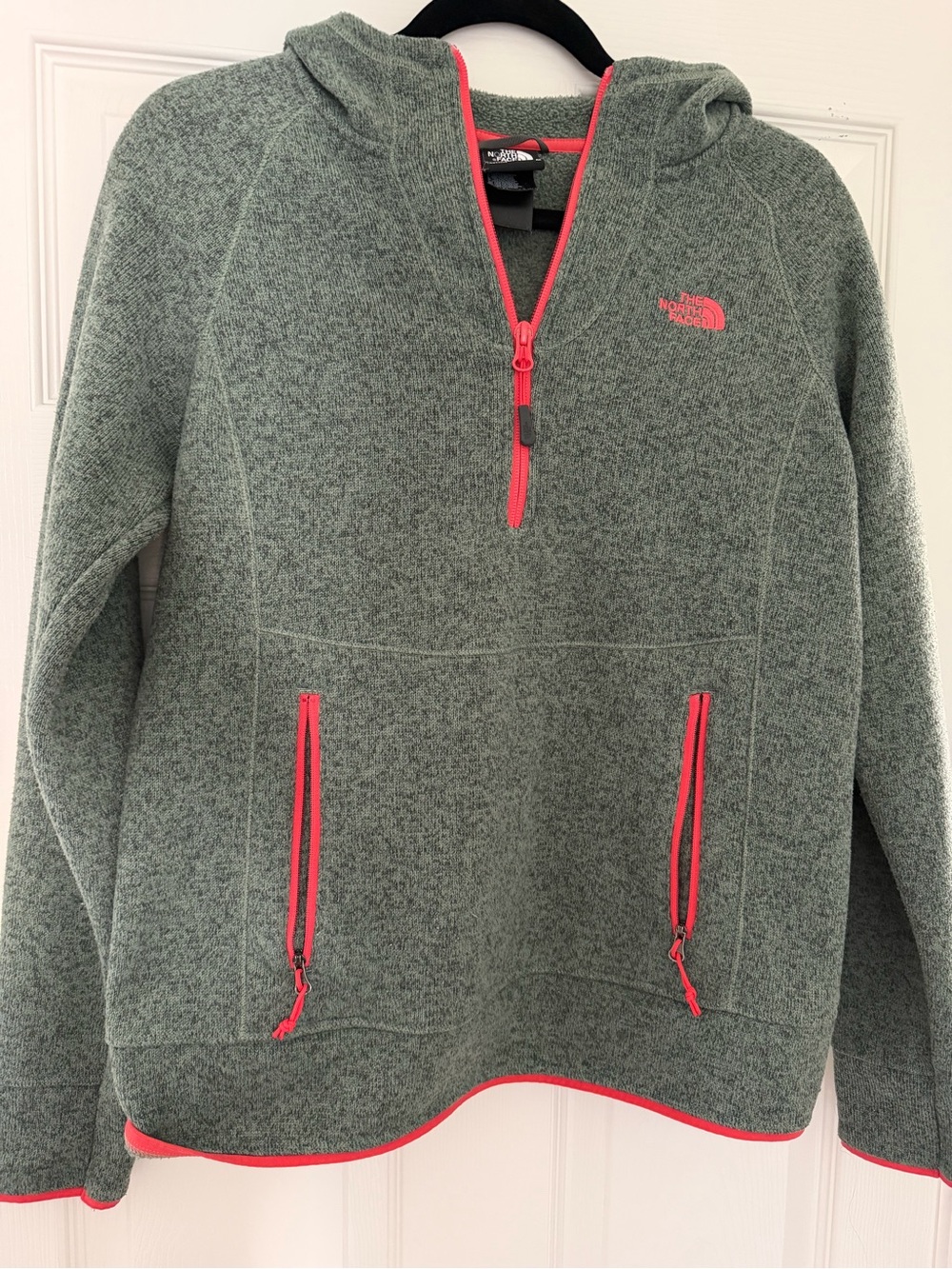 The North Face Olive Green Fleece Jacket with Coral Trim